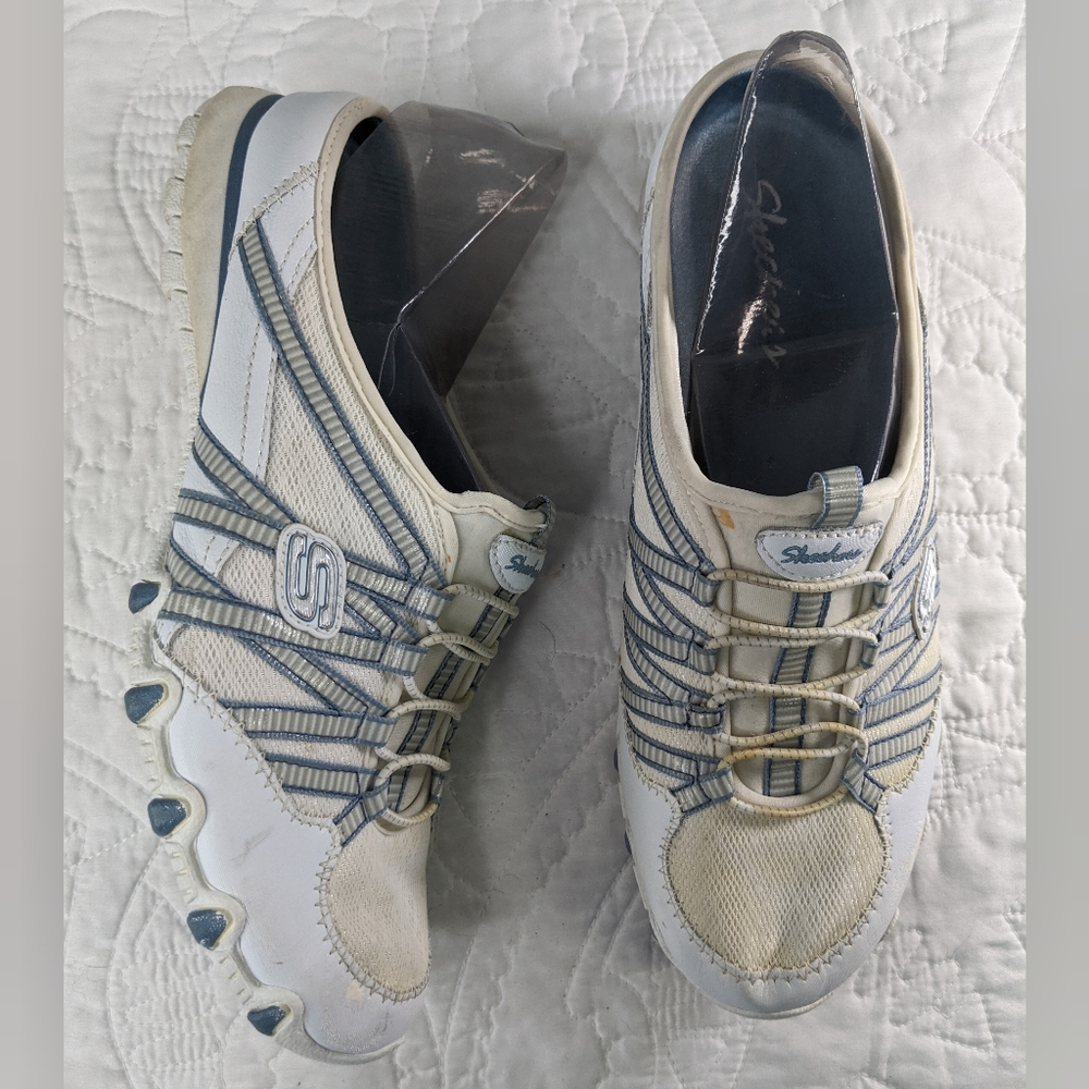 Skechers | White & Blue Slip On Clog Sneakers | Women's Size 9.5